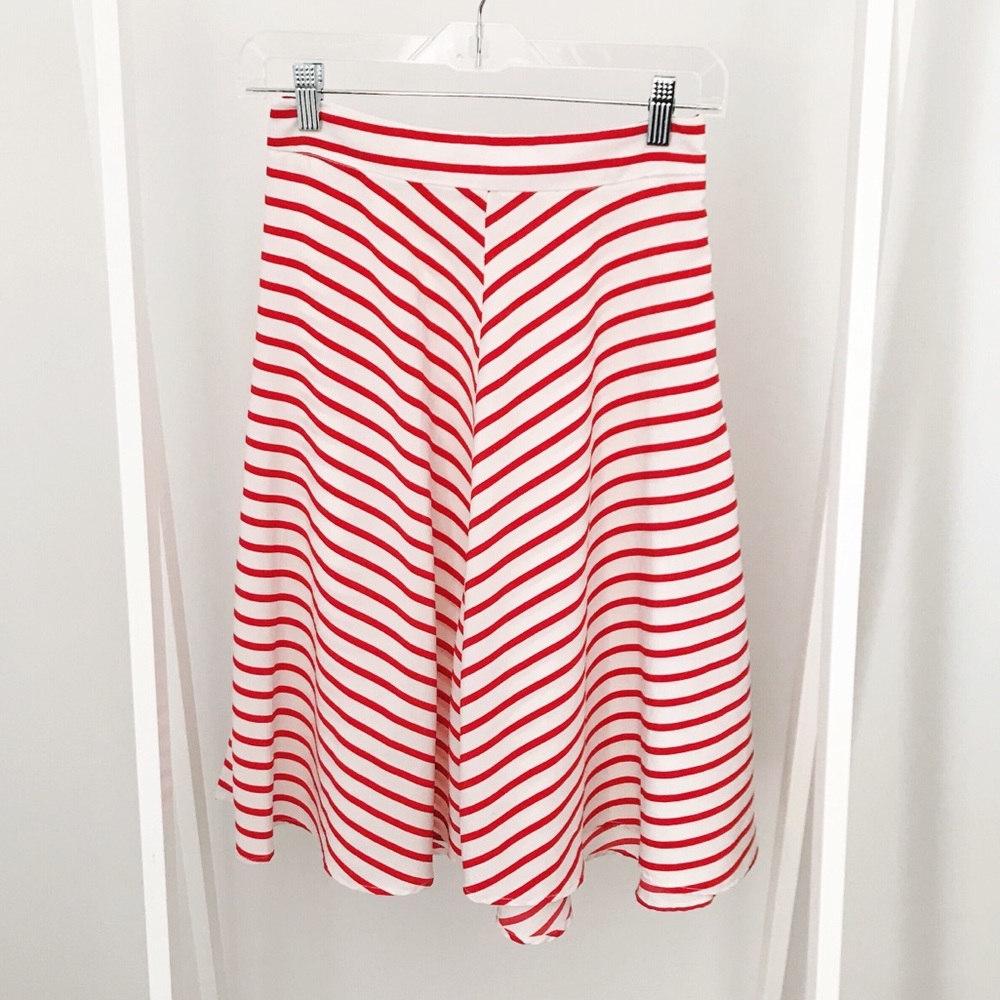 Red and White Stripe A-Line Midi Skirt